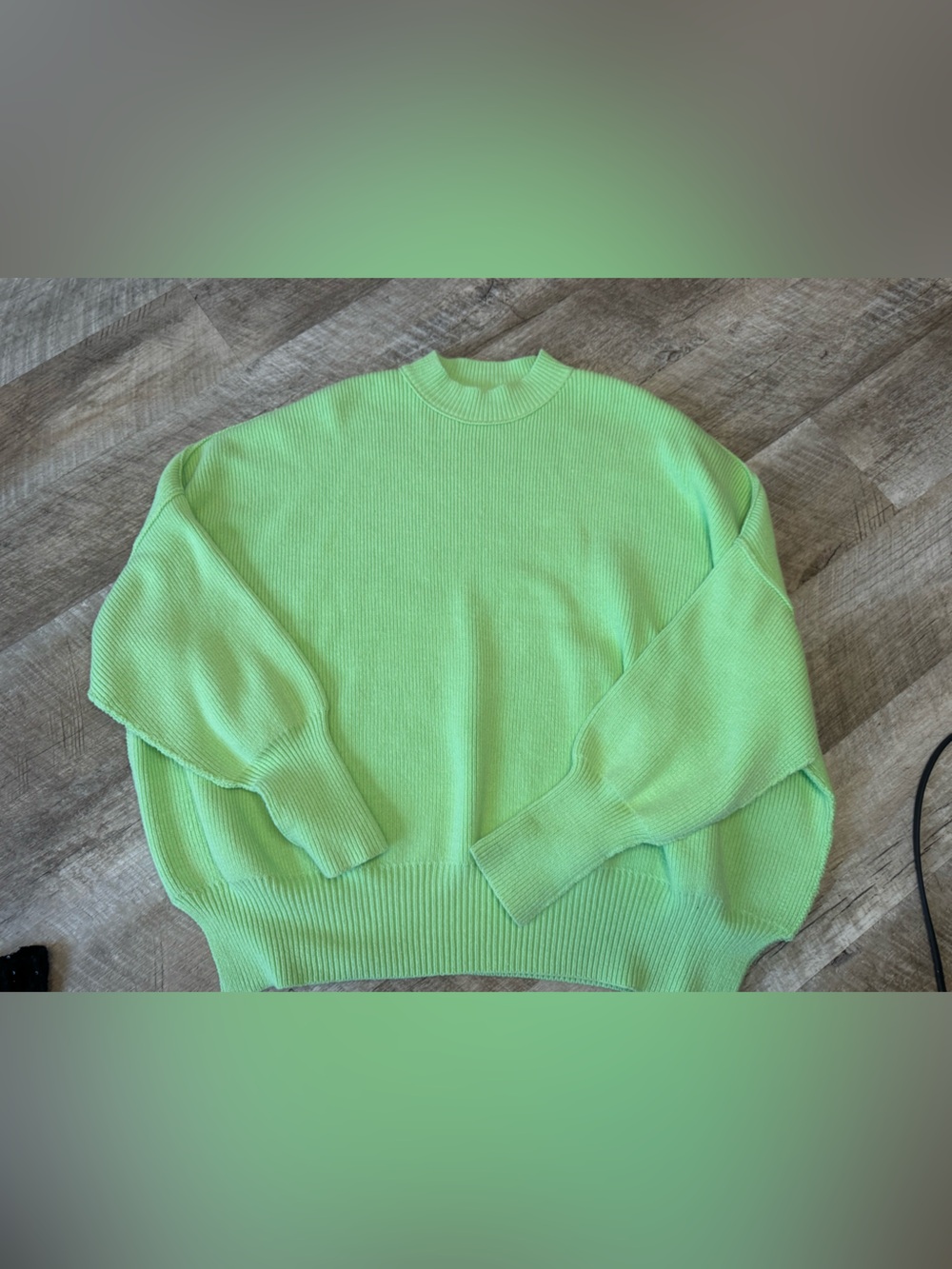 Free People Lime Green Mock Neck Sweater, Drop Sleeve, Roomy - Picture 5 of 13